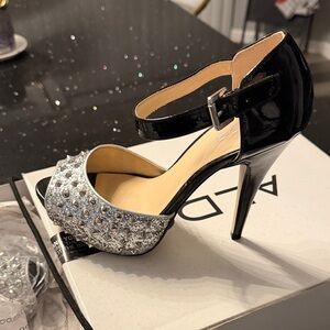 Aldo Black and Silver Studded Heels
